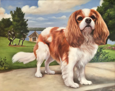 King Charles Spaniel Oil Painting. Custom Commission Portrait in Private Garden